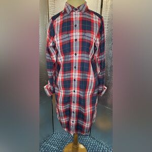 Banana Republic Red and Navy Button Down Plaid Shirt Dress